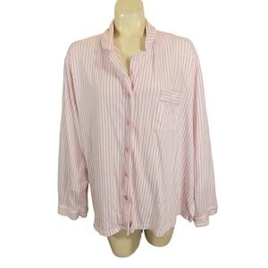 Cato Sleepwear PJ Top button down 22/24W White Pink Striped long Sleeve